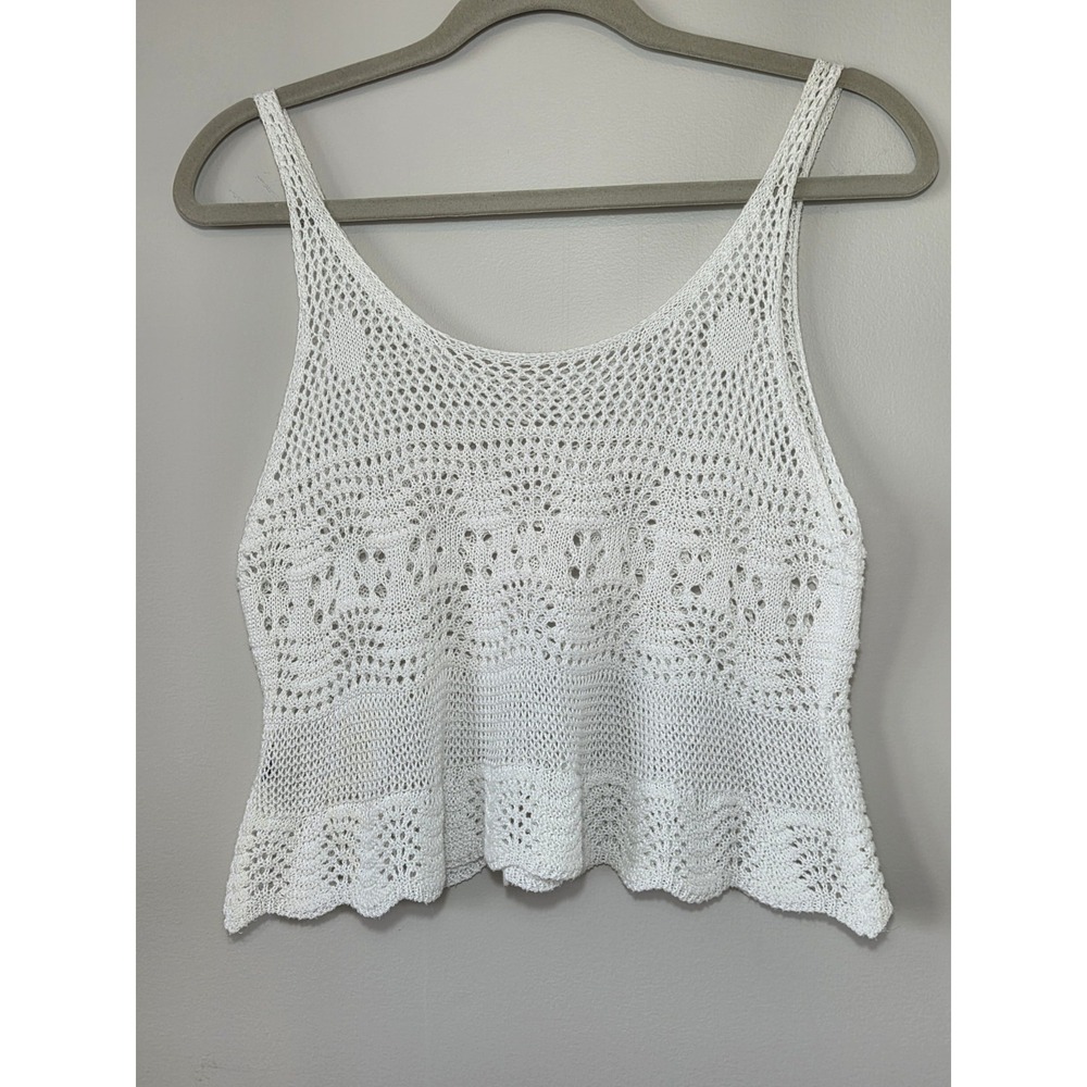 White Crochet Tank Top Boho Layering Womens One Size